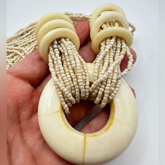 Multi strand glass seed bead and bone/horn pendant! - Picture 7 of 7